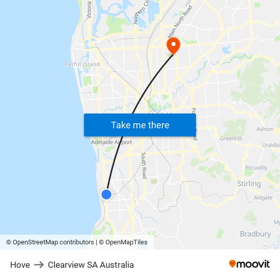 Hove to Clearview SA Australia map