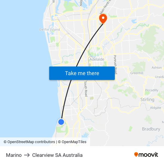 Marino to Clearview SA Australia map