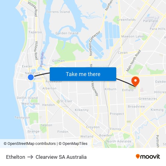 Ethelton to Clearview SA Australia map