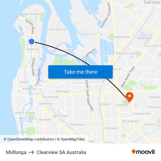 Midlunga to Clearview SA Australia map