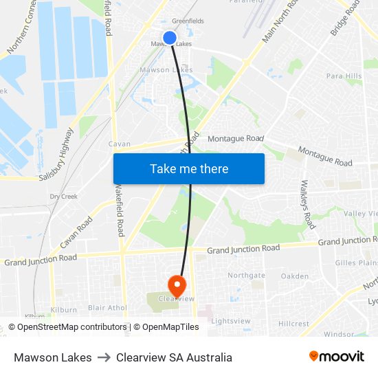 Mawson Lakes to Clearview SA Australia map