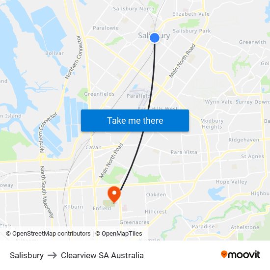 Salisbury to Clearview SA Australia map