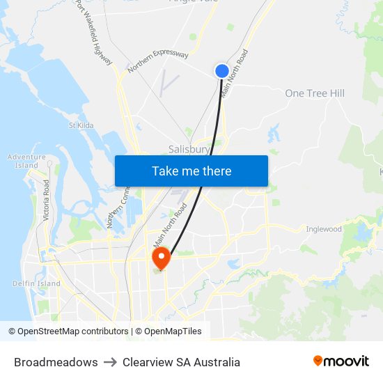 Broadmeadows to Clearview SA Australia map