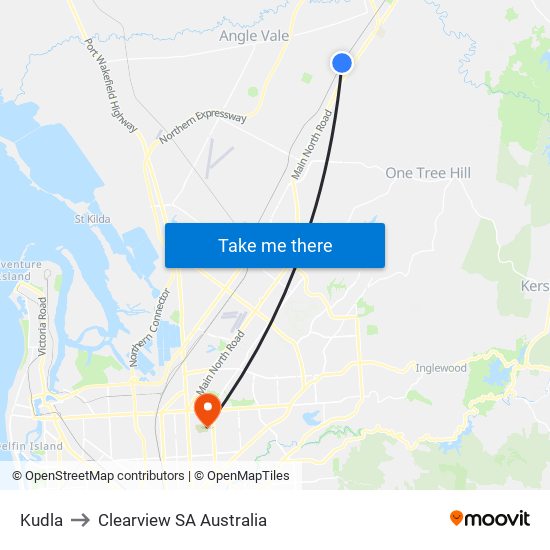 Kudla to Clearview SA Australia map