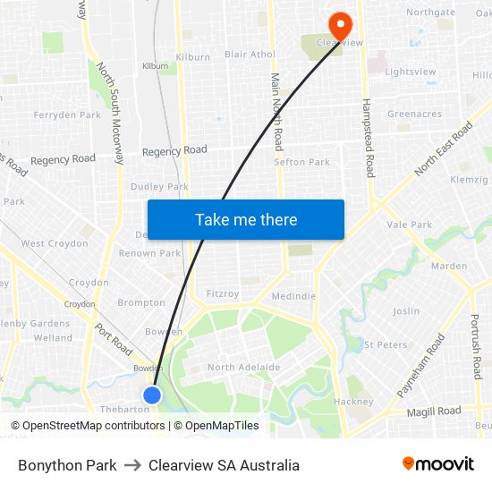 Bonython Park to Clearview SA Australia map