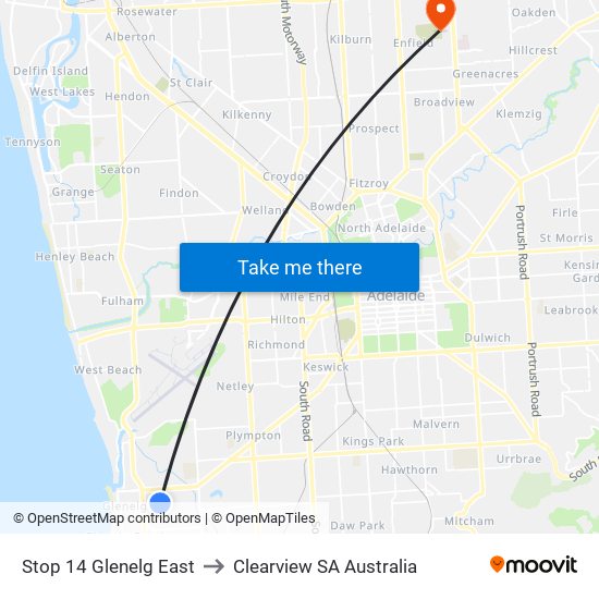 Stop 14 Glenelg East to Clearview SA Australia map