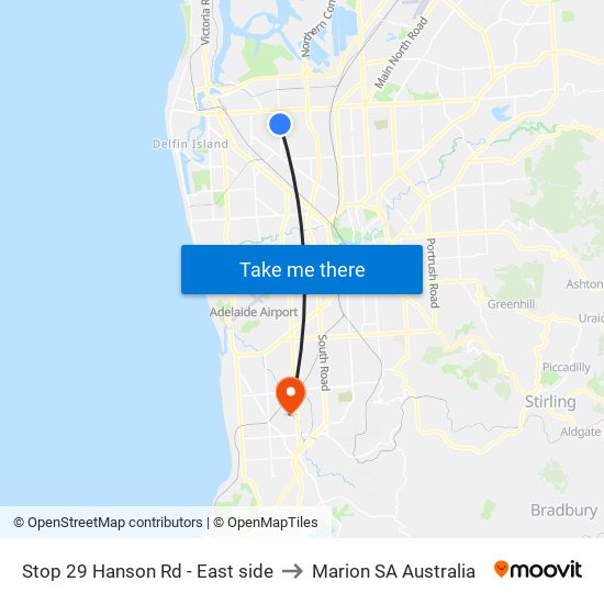 Stop 29 Hanson Rd - East side to Marion SA Australia map