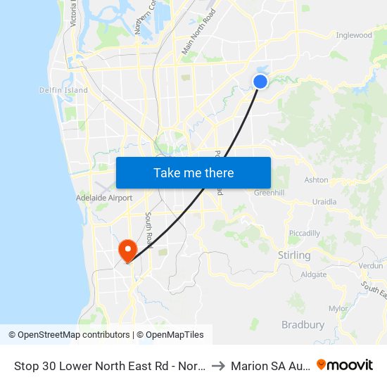 Stop 30 Lower North East Rd - North West side to Marion SA Australia map