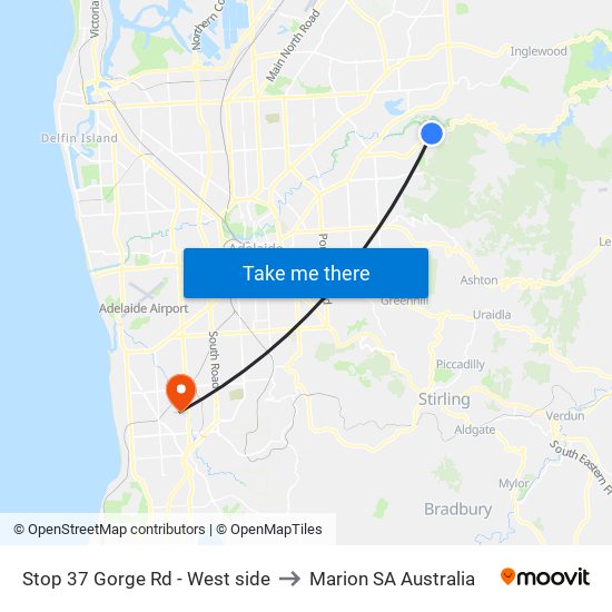 Stop 37 Gorge Rd - West side to Marion SA Australia map