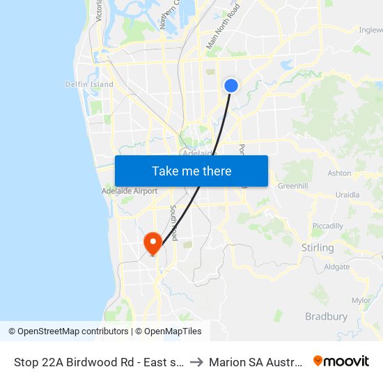 Stop 22A Birdwood Rd - East side to Marion SA Australia map