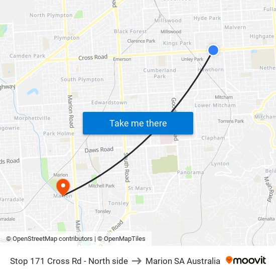 Stop 171 Cross Rd - North side to Marion SA Australia map