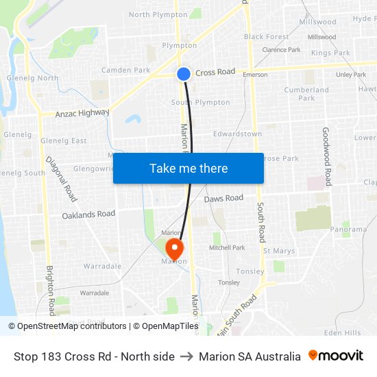 Stop 183 Cross Rd - North side to Marion SA Australia map