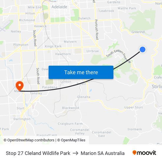 Stop 27 Cleland Wildlife Park to Marion SA Australia map