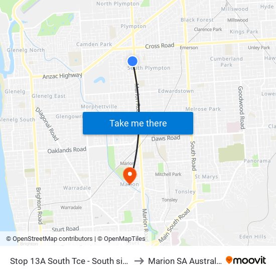 Stop 13A South Tce - South side to Marion SA Australia map