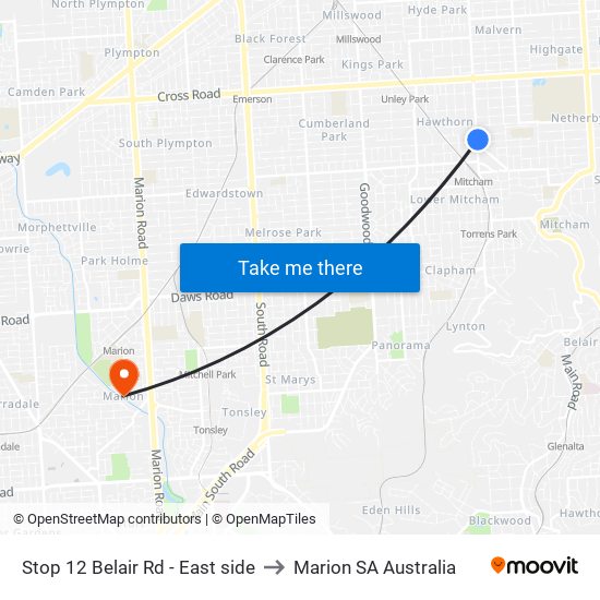 Stop 12 Belair Rd - East side to Marion SA Australia map