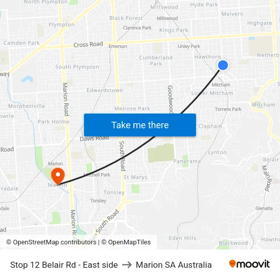 Stop 12 Belair Rd - East side to Marion SA Australia map