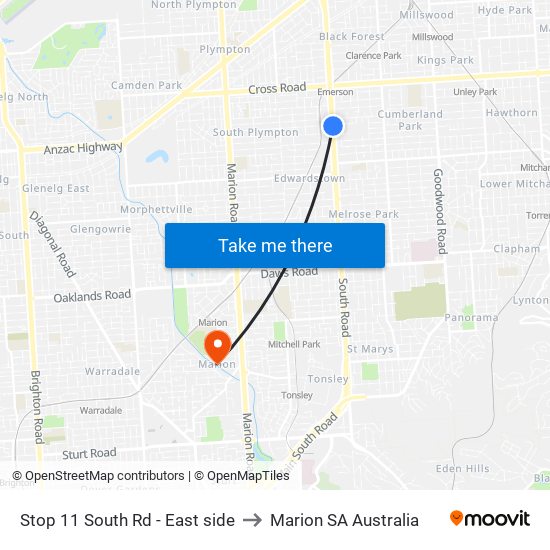 Stop 11 South Rd - East side to Marion SA Australia map