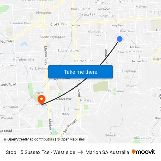 Stop 15 Sussex Tce - West side to Marion SA Australia map