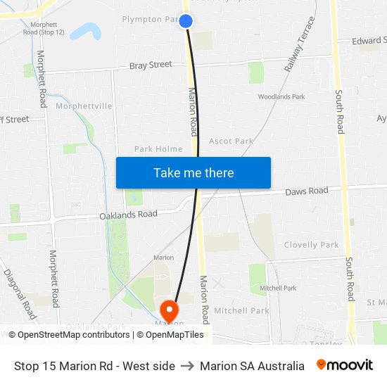 Stop 15 Marion Rd - West side to Marion SA Australia map