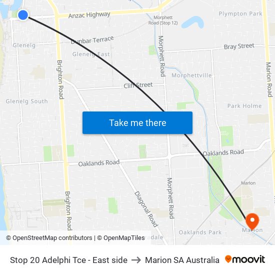 Stop 20 Adelphi Tce - East side to Marion SA Australia map