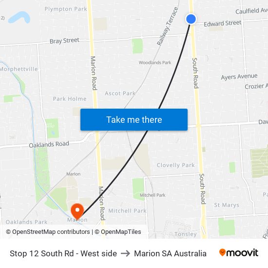 Stop 12 South Rd - West side to Marion SA Australia map