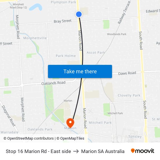 Stop 16 Marion Rd - East side to Marion SA Australia map