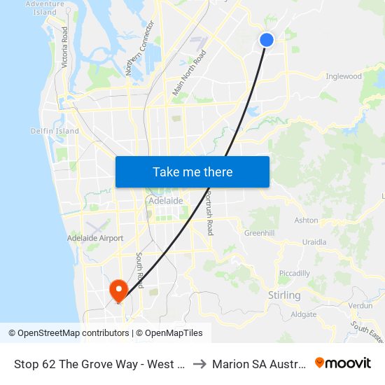 Stop 62 The Grove Way - West side to Marion SA Australia map