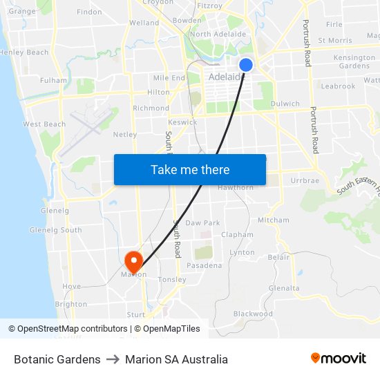 Botanic Gardens to Marion SA Australia map