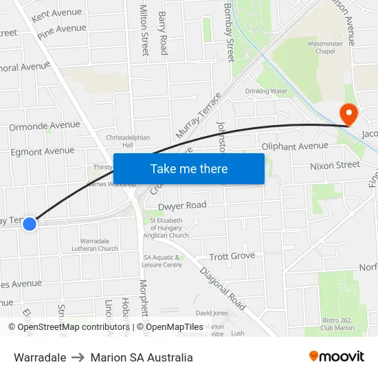Warradale to Marion SA Australia map