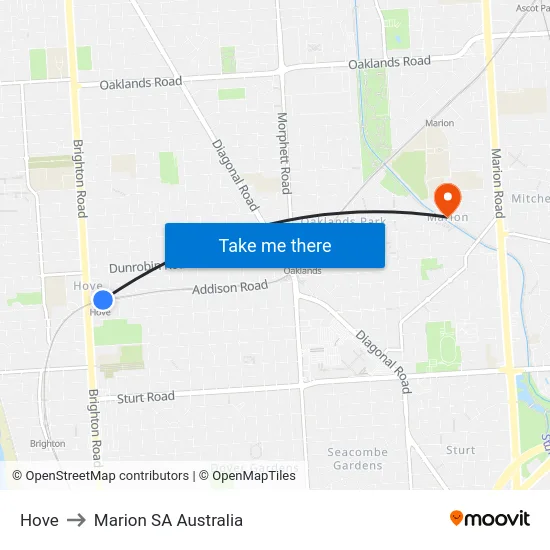 Hove to Marion SA Australia map