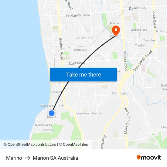 Marino to Marion SA Australia map