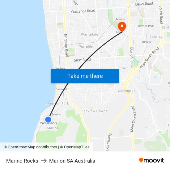 Marino Rocks to Marion SA Australia map