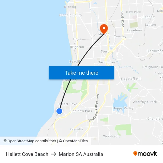 Hallett Cove Beach to Marion SA Australia map