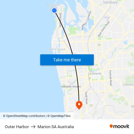 Outer Harbor to Marion SA Australia map