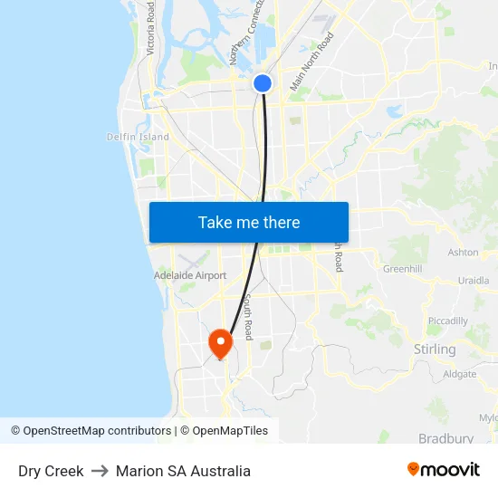 Dry Creek to Marion SA Australia map