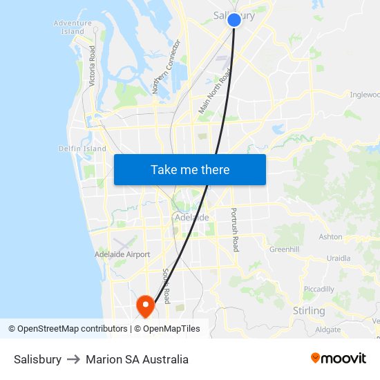 Salisbury to Marion SA Australia map