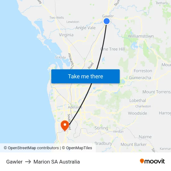 Gawler to Marion SA Australia map