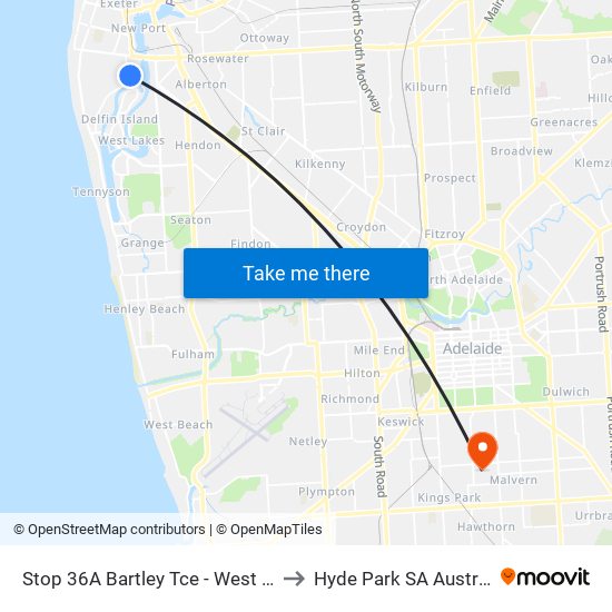 Stop 36A Bartley Tce - West side to Hyde Park SA Australia map