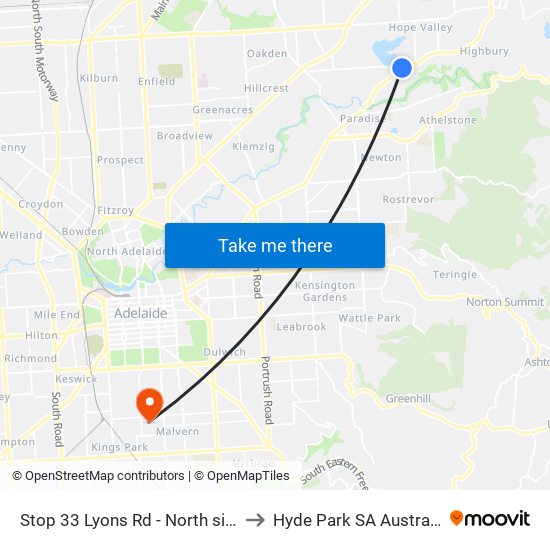 Stop 33 Lyons Rd - North side to Hyde Park SA Australia map