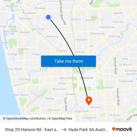 Stop 29 Hanson Rd - East side to Hyde Park SA Australia map