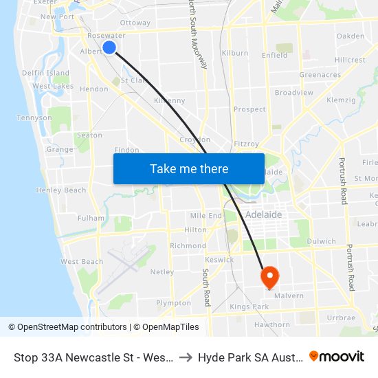 Stop 33A Newcastle St - West side to Hyde Park SA Australia map