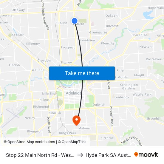 Stop 22 Main North Rd - West side to Hyde Park SA Australia map