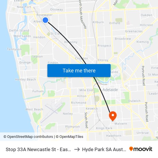Stop 33A Newcastle St - East side to Hyde Park SA Australia map