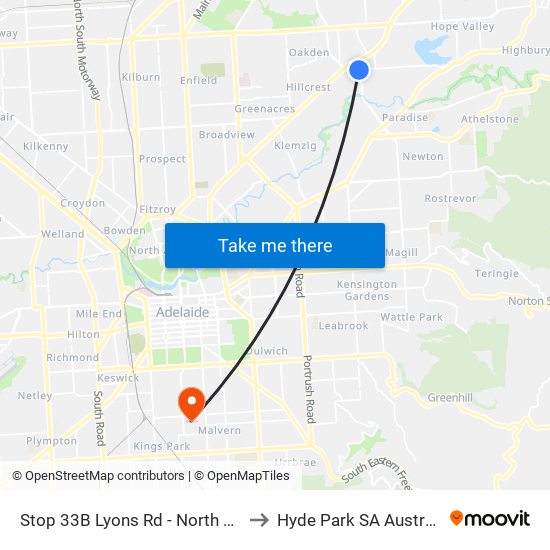 Stop 33B Lyons Rd - North side to Hyde Park SA Australia map