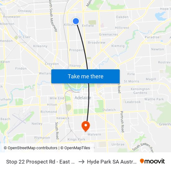 Stop 22 Prospect Rd - East side to Hyde Park SA Australia map