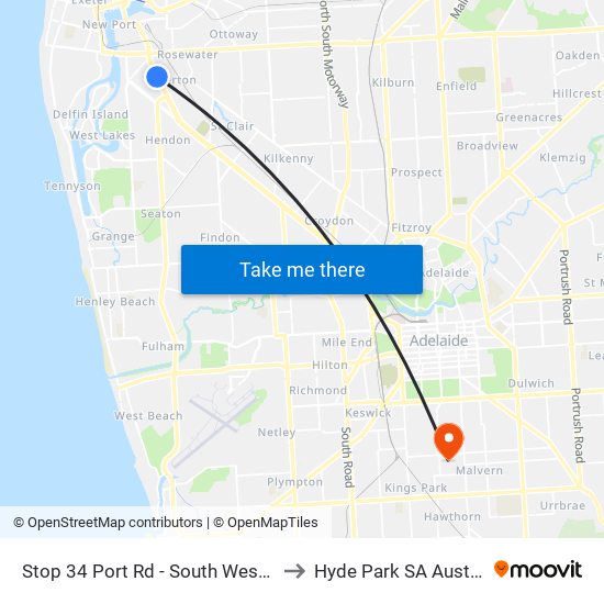 Stop 34 Port Rd - South West side to Hyde Park SA Australia map