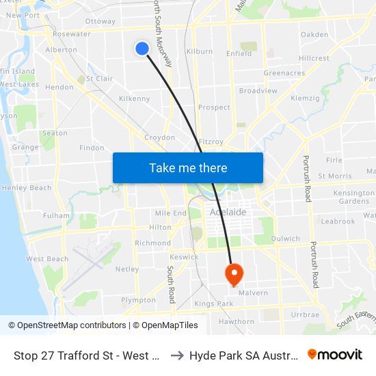 Stop 27 Trafford St - West side to Hyde Park SA Australia map