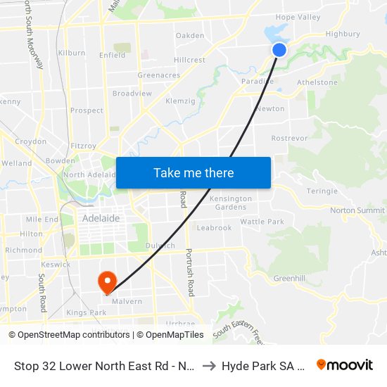 Stop 32 Lower North East Rd - North West side to Hyde Park SA Australia map