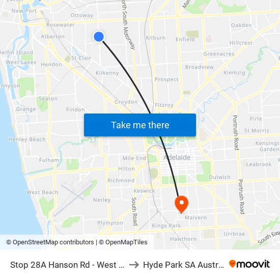 Stop 28A Hanson Rd - West side to Hyde Park SA Australia map