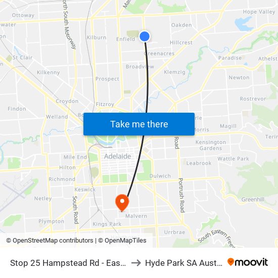 Stop 25 Hampstead Rd - East side to Hyde Park SA Australia map